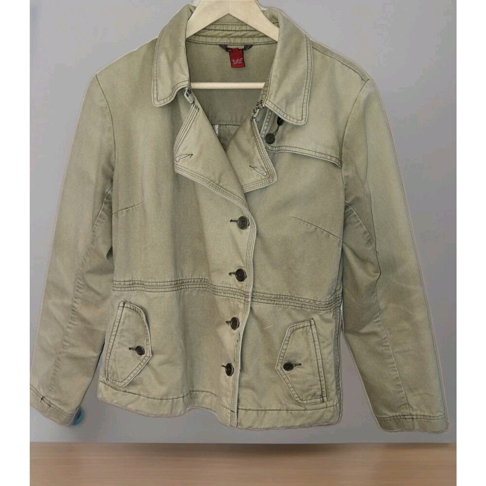 Sundance Olive Green Tan Military Cargo Jacket 14 Womens Distressed Utility Soft